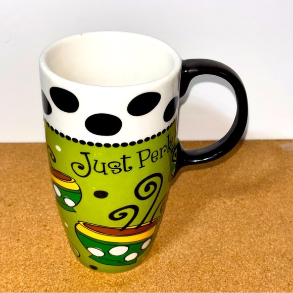5/$25 
Just Perk Up Green and Black Mug Coffee Tea Tall - Picture 1 of 5
